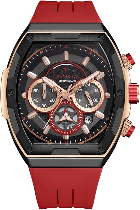 Men's Watches with Silicone Strap Analog Quartz Waterproof Chronograph Luminous Tonneau Watches for Men, Big Face Sport Work Dress Unique Wrist Watch