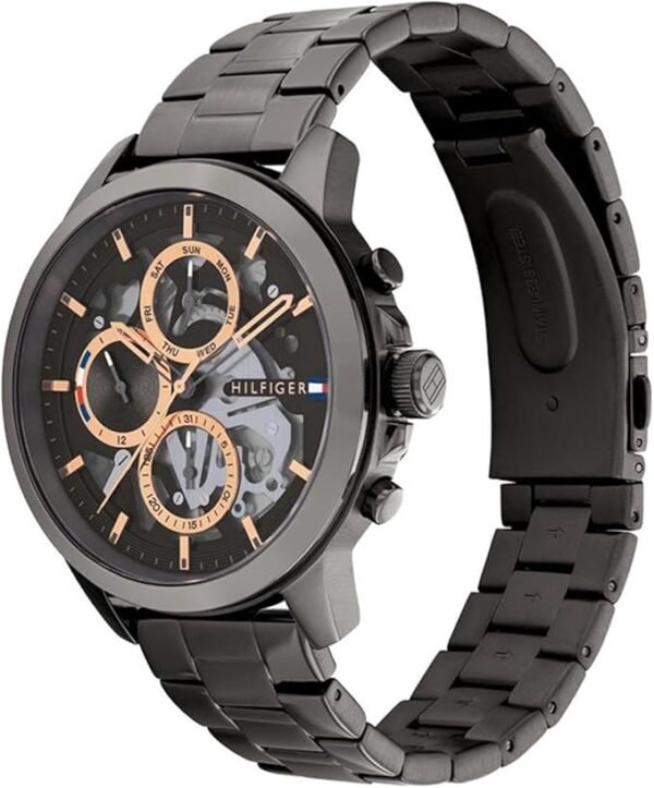 Tommy Hilfiger Men's Dressy Watch – Quartz Multifunction, Stainless Steel Case, Skeleton Dial, Link Bracelet – Gift for Him