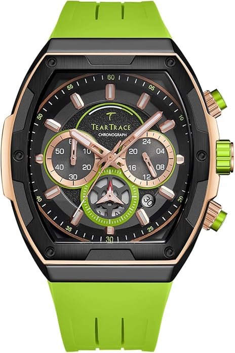 Men's Watches with Silicone Strap Analog Quartz Waterproof Chronograph Luminous Tonneau Watches for Men, Big Face Sport Work Dress Unique Wrist Watch