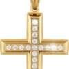 24K Gold-finish Solid CZ Cross Necklace for Men Women Stainless Steel Religion Jewelry with 24 Inch Figaro Chain