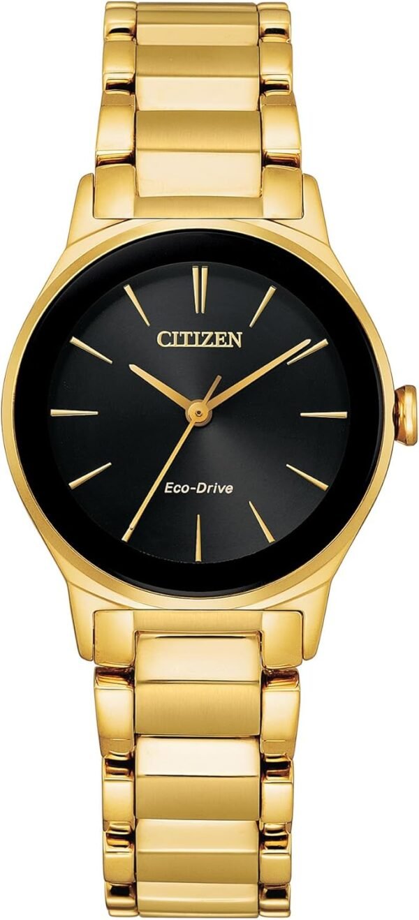 Citizen Ladies Eco-Drive Axiom Moden Eco, Gold-Tone Stainless Steel Bracelet Watch, Black Dial (Model