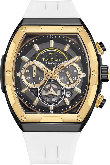 Men's Watches with Silicone Strap Analog Quartz Waterproof Chronograph Luminous Tonneau Watches for Men, Big Face Sport Work Dress Unique Wrist Watch