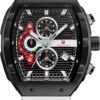 Men's Watches with Silicone Strap Analog Quartz Waterproof Chronograph Luminous Tonneau Watches for Men, Big Face Sport Work Dress Unique Wrist Watch