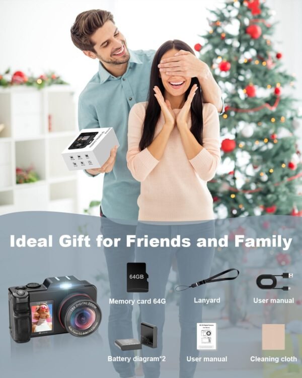 5K Digital Camera for Photography, 80MP 3.5"+2" Dual Screen for Self-Framing 18X Zoom Autofocus Vlogging Camera for YouTube/Content Creators/Travel, Includes 64GB Card + 2 Batteries & Flash