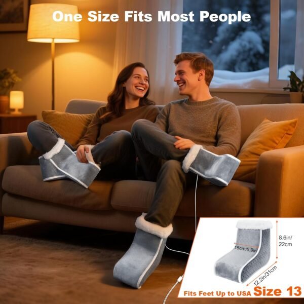 Split Electric Foot Warmer, Quick Heating Pad for Feet, 6-Level Heated Slippers for Men Women, Soft Heated Boots, Feet Warmer with Detachable Washable Liner for Home
