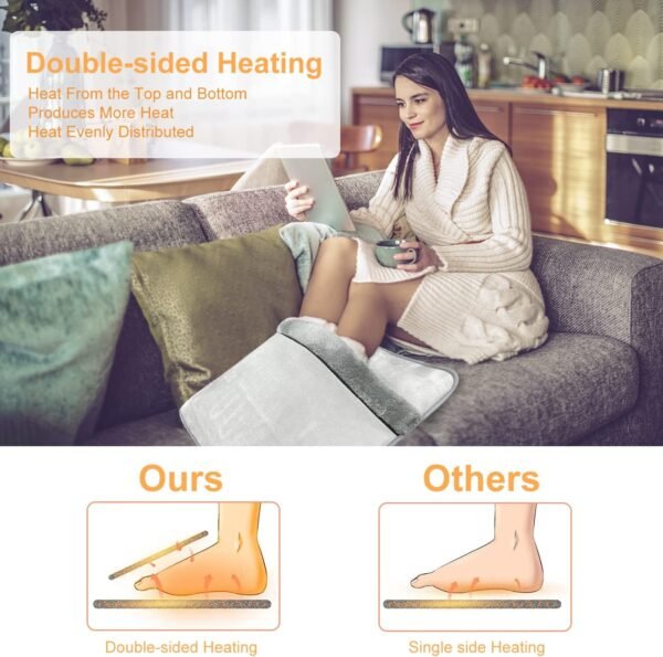 Double Sided Foot Warmer with LCD Display,Electric Feet Heating Pads for Women and Man with Non-Slip & Machine Washable,Electric Heated Foot Warmers with 8 Hrs Timer for Bed,Under Desk,Office,Home
