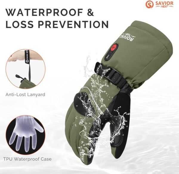 HEAT Heated Gloves for Men Heated Ski Gloves 10h Warm 7.4V 3000mAh Battery Thick Lining Waterproof Goatskin Palm Anti Loss Lanyard Outdoor Skiing Snowboarding for Winter