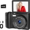 4K Digital Camera for Photography and Video, 2025 Latest 64MP Vlogging Camera for YouTube with 32G TF Card 180°Flip Screen Compact Travel Camera 16X Zoom, Anti-Shake,Suitable for Beginners, Black