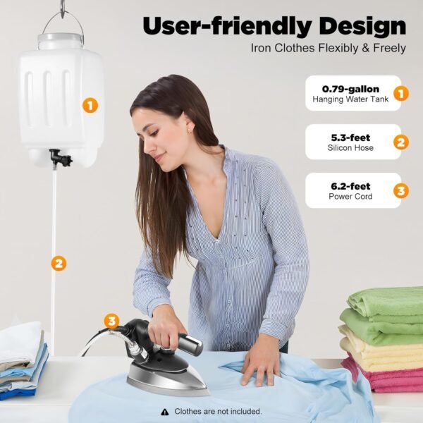 Professional Gravity Feed Industrial Electric Steam Iron,1200w Gravity Feed Steam Iron With 3l Large Capacity Tank & Scald-Prevention Plate,9 Exhaust Vents,For Dry Ironing Or Ironing With Steam.