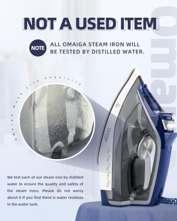 Steam Iron for clothes - 1750W Clothes Iron with Non-Stick Ceramic Soleplate, Powful Steam, 3-Way Auto-Off, Self-Cleaning, Anti-Calc, 13.52oz Water Tank Ironing Clothes for Home