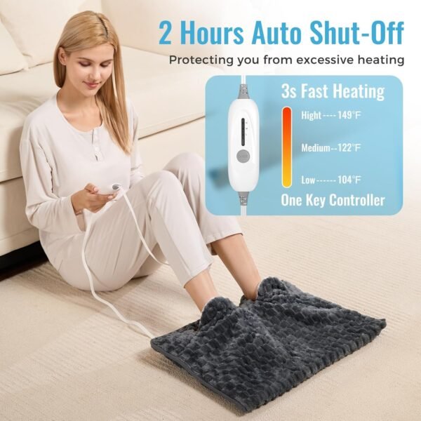 Electric Heated Foot Warmer Soft Flannel Foot Heater with 2h Auto Off & 3 Heat Levels Full Body Use Heating Pad for Feet, Abdomen, Cramps, Pain Relief Pocket Design 16" x 22" Dark Grey