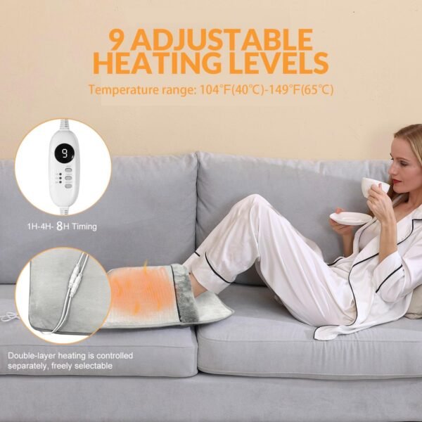 Double Sided Foot Warmer with LCD Display,Electric Feet Heating Pads for Women and Man with Non-Slip & Machine Washable,Electric Heated Foot Warmers with 8 Hrs Timer for Bed,Under Desk,Office,Home