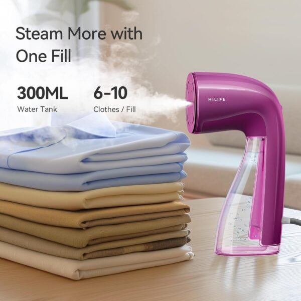 Steamer for Clothes, 1100W Clothes Steamer, Fast Wrinkle Removal with Large 300ml Tank, Ideal for All Fabrics, Easy to Use, Compact and Portable Travel Garment Steamer