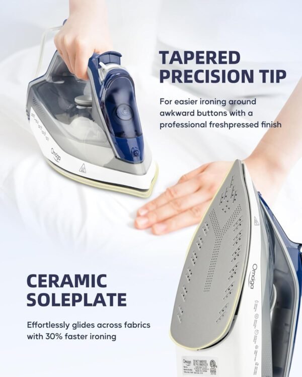 Steam Iron for clothes - 1750W Clothes Iron with Non-Stick Ceramic Soleplate, Powful Steam, 3-Way Auto-Off, Self-Cleaning, Anti-Calc, 13.52oz Water Tank Ironing Clothes for Home