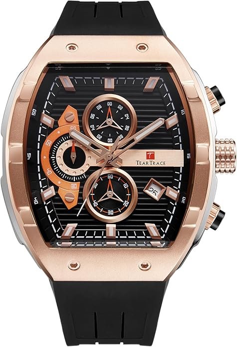 Men's Watches with Silicone Strap Analog Quartz Waterproof Chronograph Luminous Tonneau Watches for Men, Big Face Sport Work Dress Unique Wrist Watch