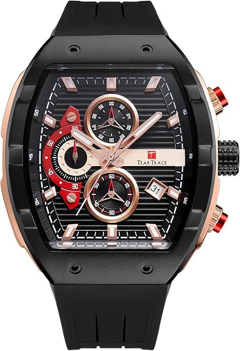 Men's Watches with Silicone Strap Analog Quartz Waterproof Chronograph Luminous Tonneau Watches for Men, Big Face Sport Work Dress Unique Wrist Watch