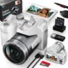 64MP Professional Digital Camera for Photography Autofocus, 5K Vlogging Camera for YouTube,16X Anti-Shake Compact Travel Camera with WiFi & App Control, Flash,SD Card, 2 Batteries (White)