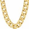 LIFETIME JEWELRY 11.5mm Flat Cuban Link Chain Necklace for Men 24k Real Gold Plated
