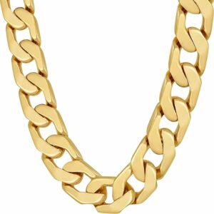 LIFETIME JEWELRY 11.5mm Flat Cuban Link Chain Necklace for Men 24k Real Gold Plated