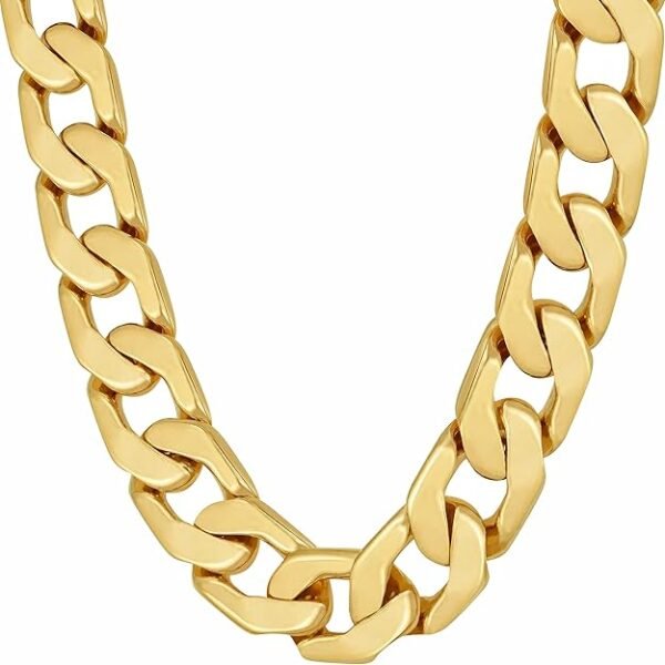 LIFETIME JEWELRY 11.5mm Flat Cuban Link Chain Necklace for Men 24k Real Gold Plated
