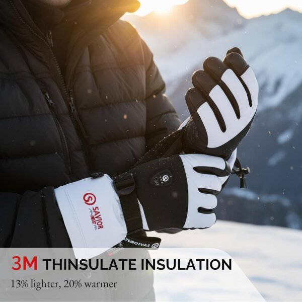HEAT Heated Ski Gloves 2.0 for Men Women 7.4V 3000mAh Fast Charging Electric Rechargable Batteries 3M Thinsulate Waterproof Touchscreen Bluetooth App Snowboarding Ice Skating Gloves