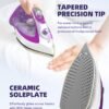 Steam Iron for Clothes, 1750W Iron with Rapid Heating, Non-Stick Ceramic Soleplate, Powerful Steam, Self-Cleaning, Auto-Off, Anti-Drip, 15.21oz Water Tank Ironing Clothes for Home, Purple