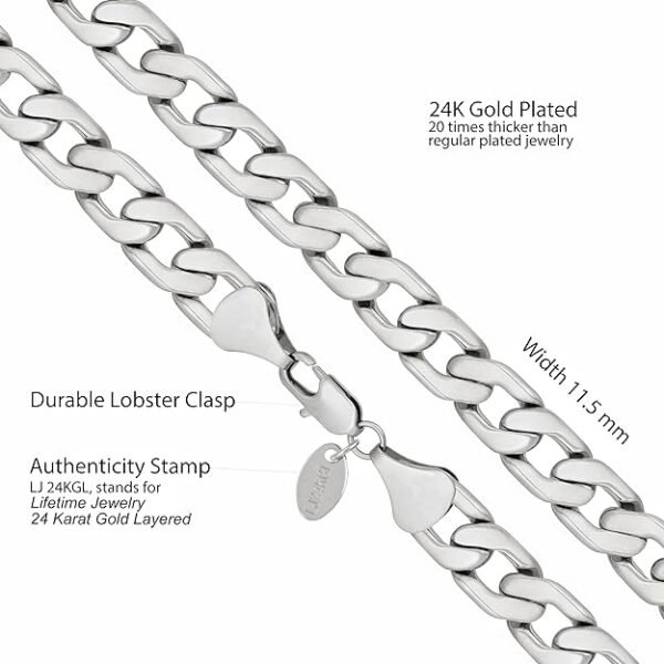 LIFETIME JEWELRY 11.5mm Flat Cuban Link Chain Necklace for Men 24k Real Gold Plated