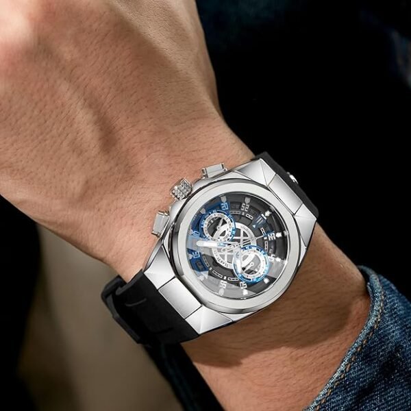 Watches for Men Luxury Quartz Casual Chronograph 3ATM Waterproof Sport Wrist Watches Multifunctional with Silicone Strap Mens Watches