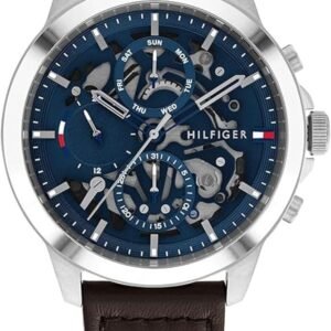 Tommy Hilfiger Men's Dressy Watch – Quartz Multifunction, Stainless Steel Case, Skeleton Dial, Link Bracelet – Gift for Him