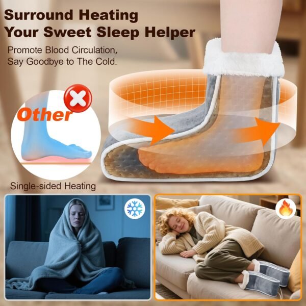 Split Electric Foot Warmer, Quick Heating Pad for Feet, 6-Level Heated Slippers for Men Women, Soft Heated Boots, Feet Warmer with Detachable Washable Liner for Home