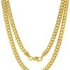 Italian 14K Solid Yellow Gold Cuban Link Curb Chain Necklace for Men & Women Diamond Cut with Lobster Claw Clasp 14K Real Gold Chain Jewelry (2mm - 3.5MM)