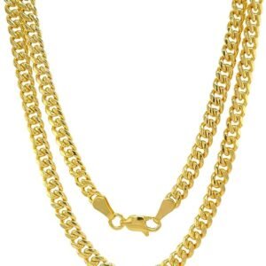 Italian 14K Solid Yellow Gold Cuban Link Curb Chain Necklace for Men & Women Diamond Cut with Lobster Claw Clasp 14K Real Gold Chain Jewelry (2mm - 3.5MM)