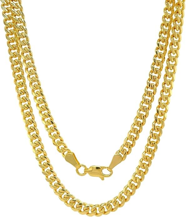 Italian 14K Solid Yellow Gold Cuban Link Curb Chain Necklace for Men & Women Diamond Cut with Lobster Claw Clasp 14K Real Gold Chain Jewelry (2mm - 3.5MM)