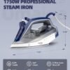 Steam Iron for clothes - 1750W Clothes Iron with Non-Stick Ceramic Soleplate, Powful Steam, 3-Way Auto-Off, Self-Cleaning, Anti-Calc, 13.52oz Water Tank Ironing Clothes for Home