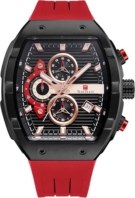 Men's Watches with Silicone Strap Analog Quartz Waterproof Chronograph Luminous Tonneau Watches for Men, Big Face Sport Work Dress Unique Wrist Watch