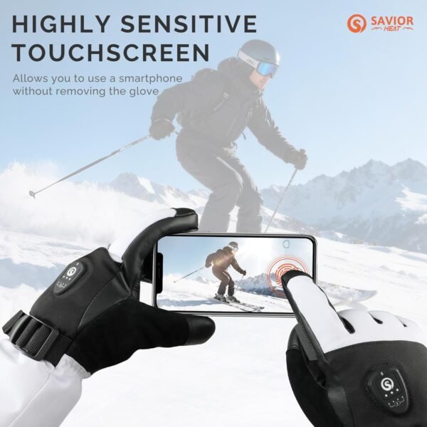 HEAT Heated Ski Gloves 2.0 for Men Women 7.4V 3000mAh Fast Charging Electric Rechargable Batteries 3M Thinsulate Waterproof Touchscreen Bluetooth App Snowboarding Ice Skating Gloves