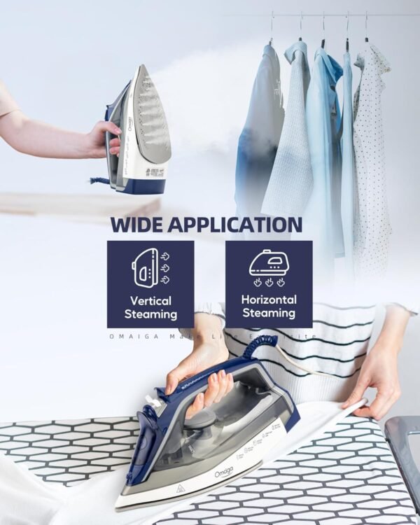 Steam Iron for clothes - 1750W Clothes Iron with Non-Stick Ceramic Soleplate, Powful Steam, 3-Way Auto-Off, Self-Cleaning, Anti-Calc, 13.52oz Water Tank Ironing Clothes for Home