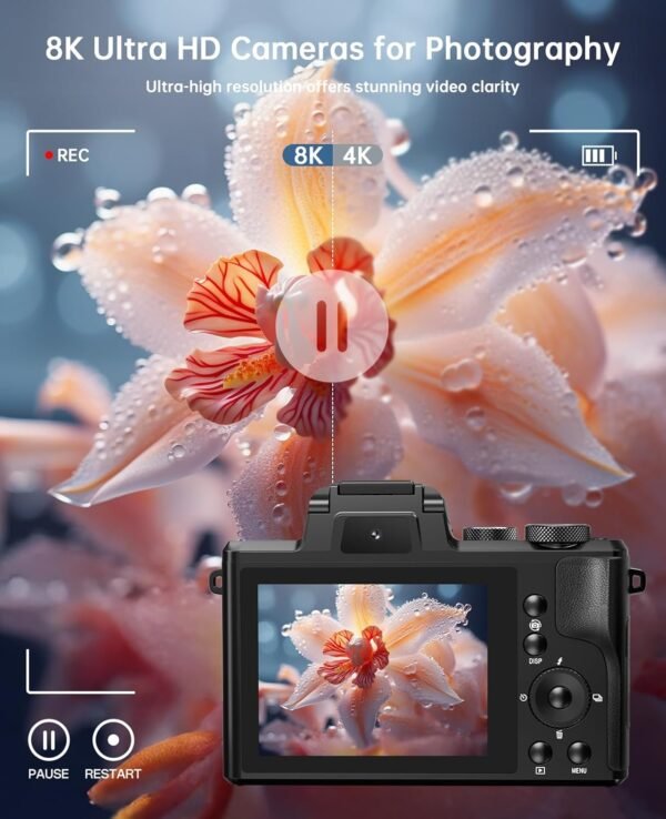 8K Digital Cameras for Photography - Autofocus 88MP WiFi Profession Camera with Dual-Lens - 16X Digital Zoom Photography Camera for YouTube with Lens Hood, Touch Screen, 2 Batteries & Charging Stand
