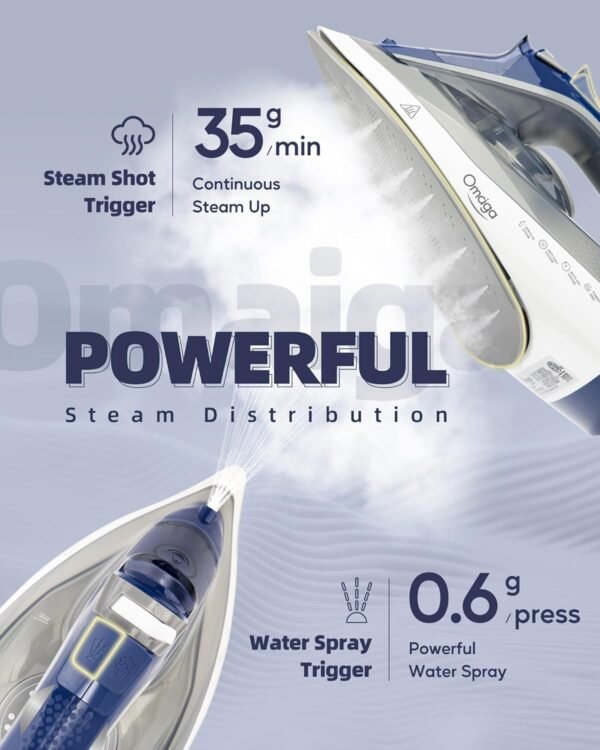 Steam Iron for clothes - 1750W Clothes Iron with Non-Stick Ceramic Soleplate, Powful Steam, 3-Way Auto-Off, Self-Cleaning, Anti-Calc, 13.52oz Water Tank Ironing Clothes for Home