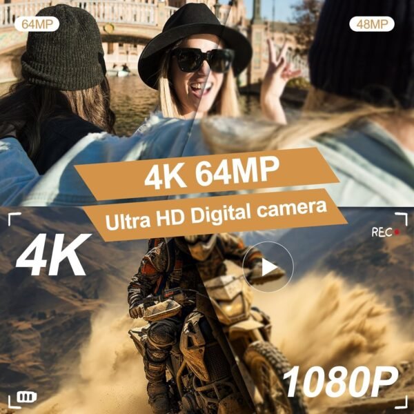 4K Digital Camera for Photography and Video, 2025 Latest 64MP Vlogging Camera for YouTube with 32G TF Card 180°Flip Screen Compact Travel Camera 16X Zoom, Anti-Shake,Suitable for Beginners, Black