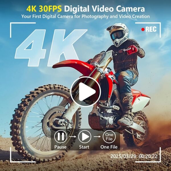 4K Digital Camera for Photography Autofocus, Upgraded 64MP WiFi Vlogging Camera for YouTube with 3" 180° Flip Screen, 16X Zoom, Compact Travel Cameras for Beginners with 32GB Card, 2 Batteries, Black