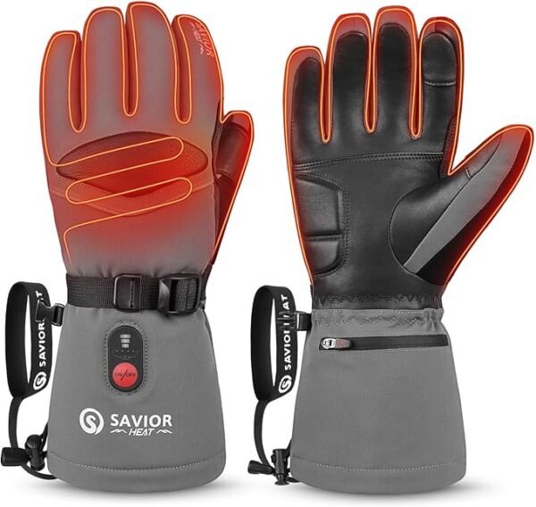 HEAT Heated Gloves for Men Heated Ski Gloves 10h Warm 7.4V 3000mAh Battery Thick Lining Waterproof Goatskin Palm Anti Loss Lanyard Outdoor Skiing Snowboarding for Winter