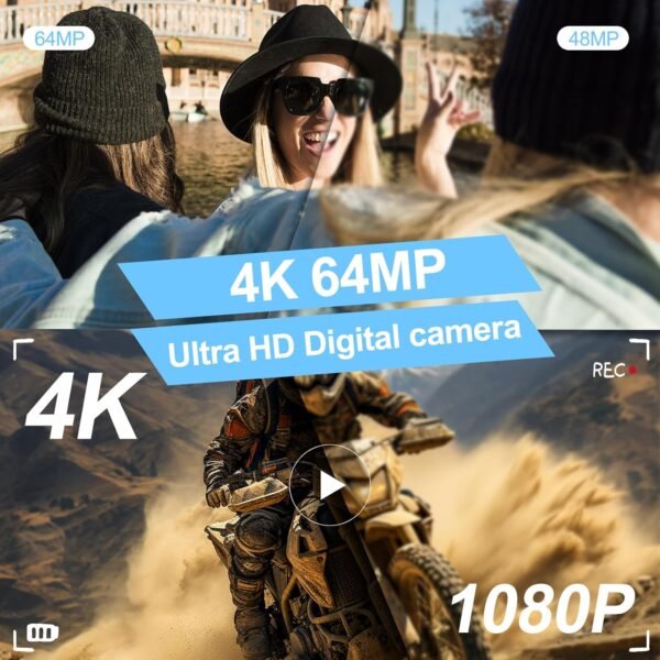 4K Digital Camera for Photography and Video, 2025 Latest 64MP Vlogging Camera for YouTube with 32G TF Card 180°Flip Screen Compact Travel Camera 16X Zoom, Anti-Shake,Suitable for Beginners, White