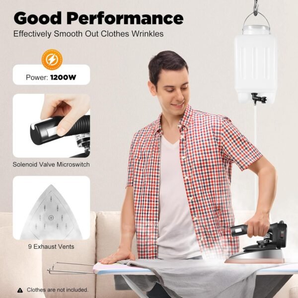 110V Industrial Gravity Feed Steam Iron 1000W 3L Tank Volume Gravity Feed Steam Iron Ironing System Temprange Adjustable for Factory Clothing Shop