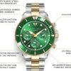 FILIPPO LORETI | Odyssey - Watches for Men, Men's Watch - Green Dial & Bezel, 42mm Two-Tone Silver/Gold SST Case & Bracelet, 100M Water Resistance - Chronograph