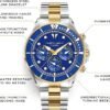 FILIPPO LORETI Odyssey - Wrist Watch Two Tone Gold Blue Dial Stainless Steel Link Bracelet 42 mm Wrist Watch for Men 100m Water Resistant Stainless Steel Case Japan Movement