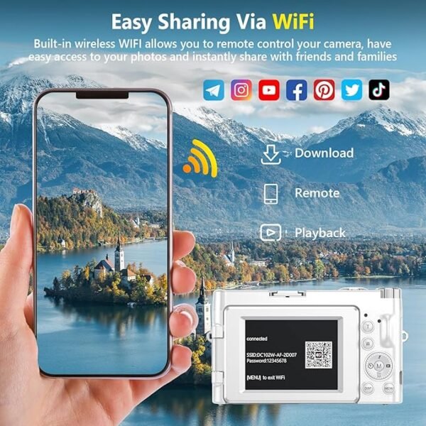 4K Digital Camera for Photography Autofocus, Upgraded 64MP WiFi Vlogging Camera for YouTube with 3" 180° Flip Screen, 16X Zoom, Compact Travel Cameras for Beginners with 32GB Card, 2 Batteries, Black