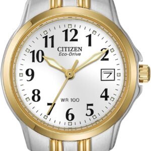 Citizen Women's Eco-Drive Dress Classic Two Tone Gold Stainless Steel Watch, Easy to Read, White Dial, 26mm (Model