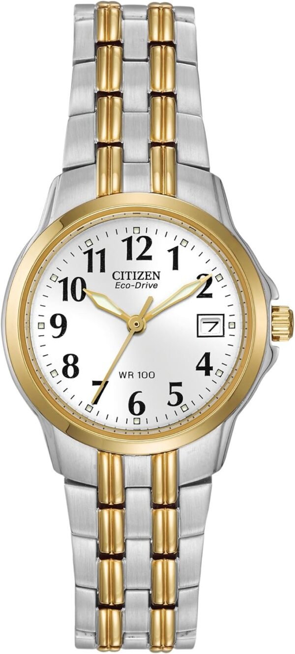 Citizen Women's Eco-Drive Dress Classic Two Tone Gold Stainless Steel Watch, Easy to Read, White Dial, 26mm (Model