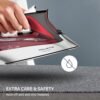Rowenta Iron, Focus Excellence Stainless Steel Soleplate Steam Iron for Clothes, Retractable Cord, 400+ Microsteam Holes, Powerful steam, LED Display, 1750 W Ironing Clothes, Cordreel, Red